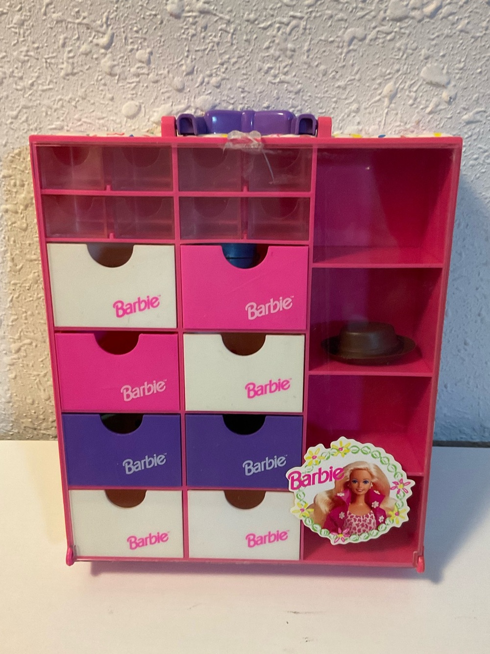 Vintage 1993 Barbie Tons of Drawers Carry Case Pink Doll Storage Organizer